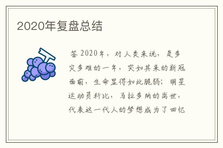 2020年复盘总结