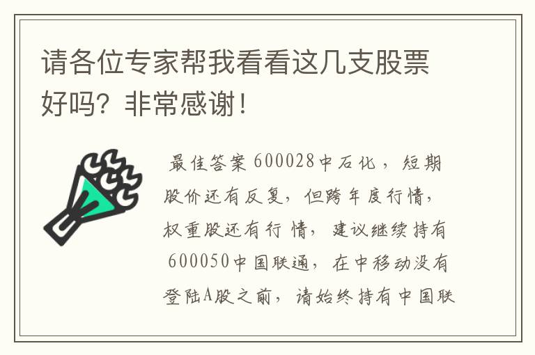 请各位专家帮我看看这几支股票好吗？非常感谢！