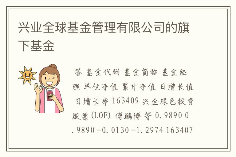 兴业全球基金管理有限公司的旗下基金