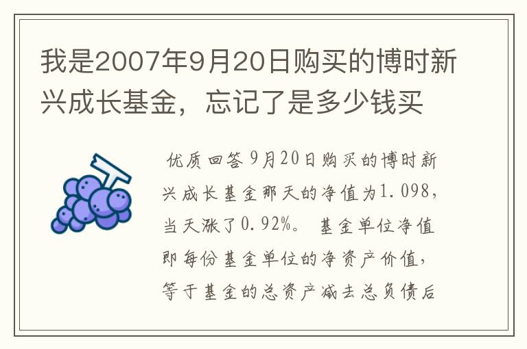 我是2007年9月20日购买的博时新兴成长基金，忘记了是多少钱买入的了，有谁知道那天的净值啊？