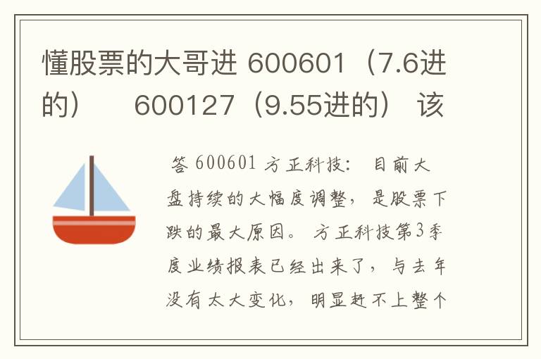 懂股票的大哥进 600601（7.6进的）    600127（9.55进的） 该咋操作  今天看的我心都凉了